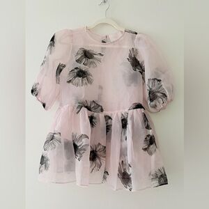 Selkie Pink Macaron Floral Daisy Sheer Puff Sleeve Blouse Top Jacket, sz 4